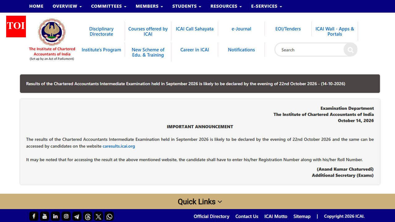 CA Foundation & Inter Result Dates 2026 Announced